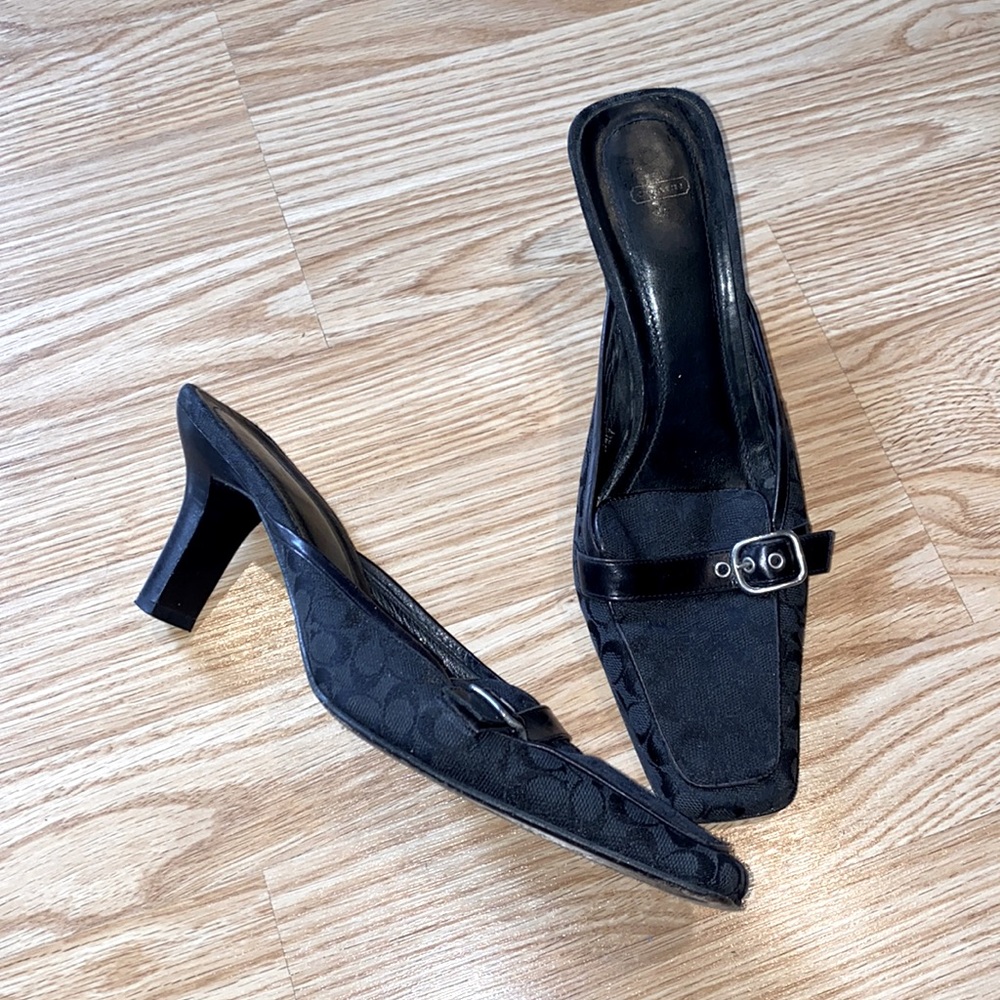 Coach Women’s Black Mules with Buckle Detail